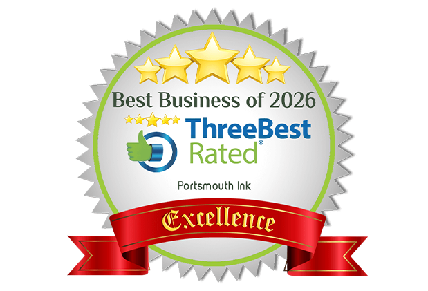Portsmouth Ink tattoo and piercings logo design featuring intricate floral elements and decorative lettering suitable for tattoo shops and studios promoting body art.