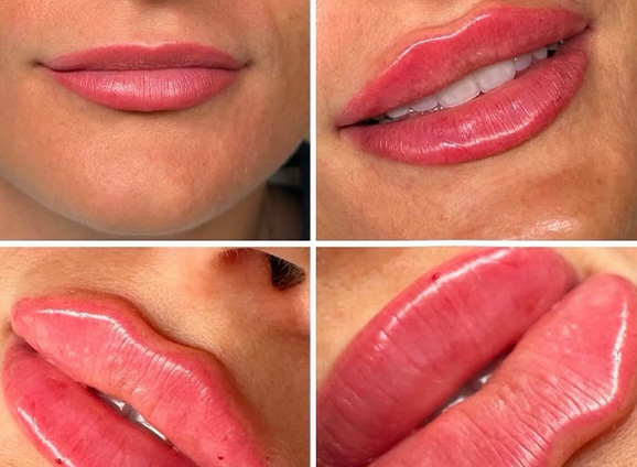 Before and after image of Russian lip filler treatment showcasing enhanced lip volume and shape for beauty transformation with results lasting up to 10 months.
