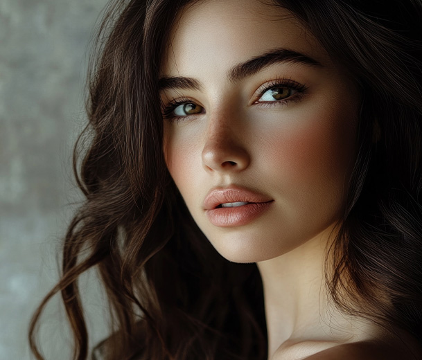 portrait of a woman with long dark hair and soft features showcasing natural beauty emphasizing five elements of elegance and charm